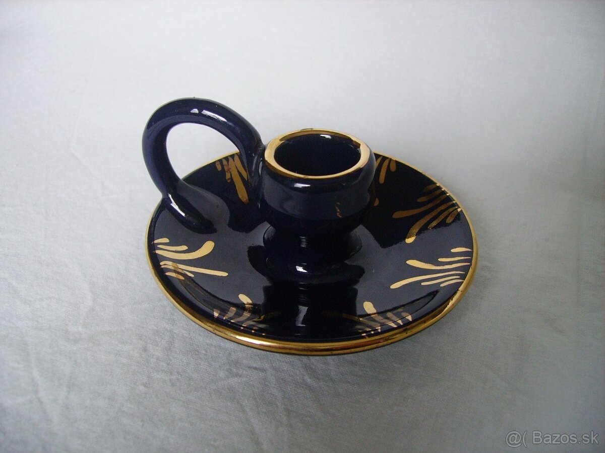 Keramický tmavomodrý svietnik