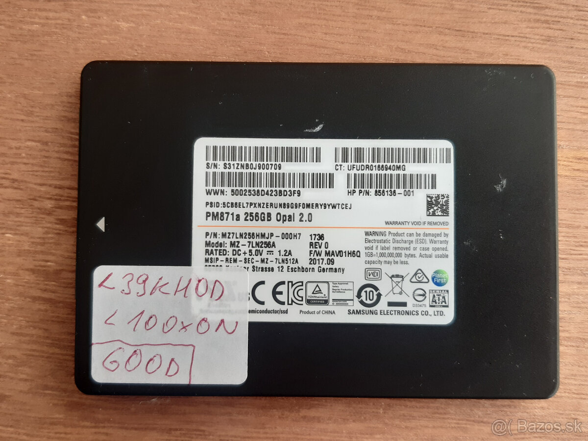 SSD 256GB SAMSUNG PM871a (850EVO) V-NAND SATA3 (6.0Gbps)
