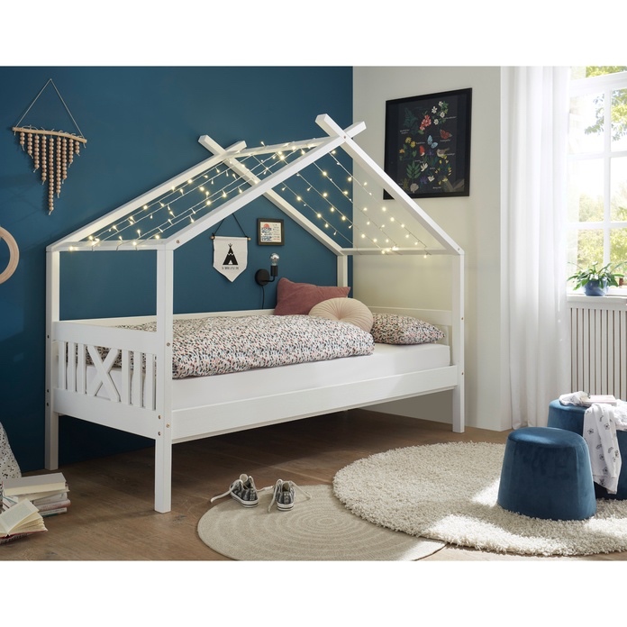 Detská domčeková dvoj-posteľ + rošty + matrace