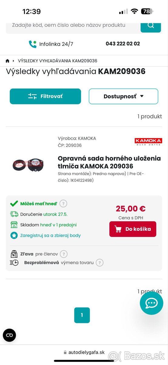 Opravná sada horného uloženia tlmiča KAMOKA
