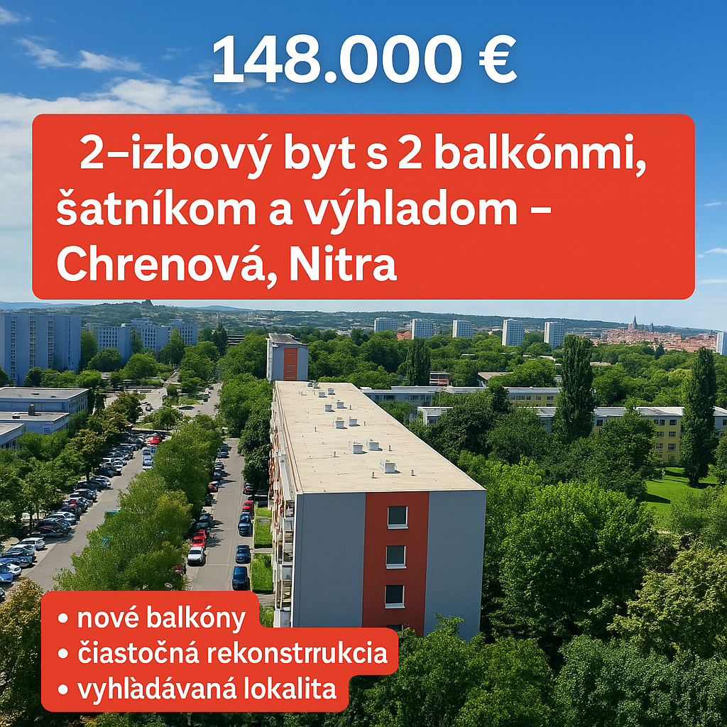 2-izbový byt s 2 balkónmi, šatníkom a výhľadom – Chrenová