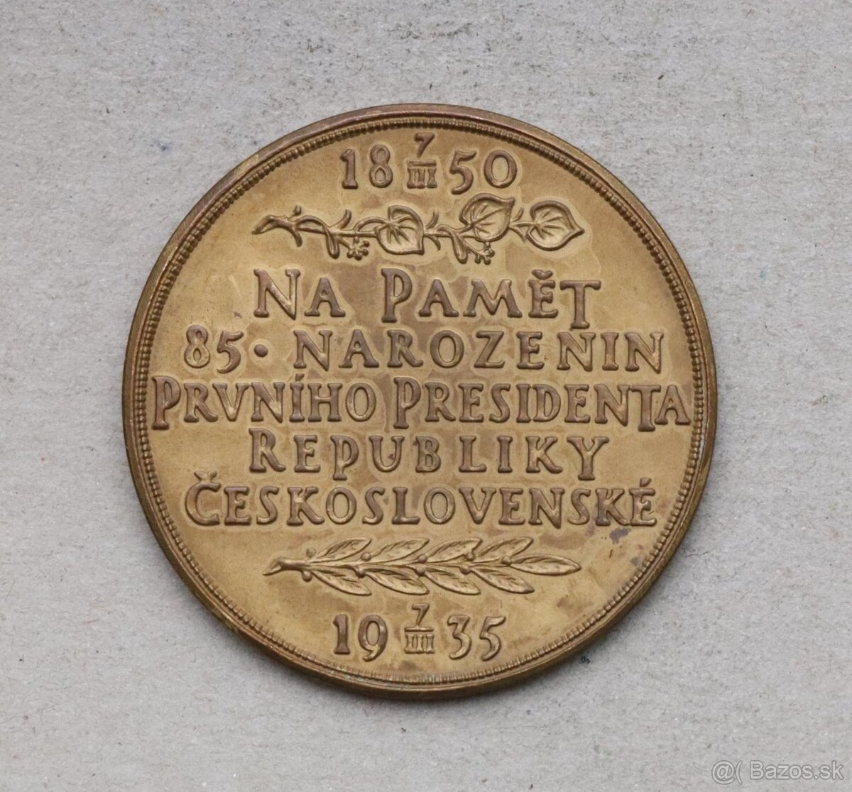 AE Medaila TG Masaryk 1935 - Narodeninová - TOP STAV