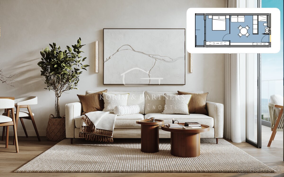 2 izbový apartmán s rozlohou  od 34,74 m² do 37,62 m²