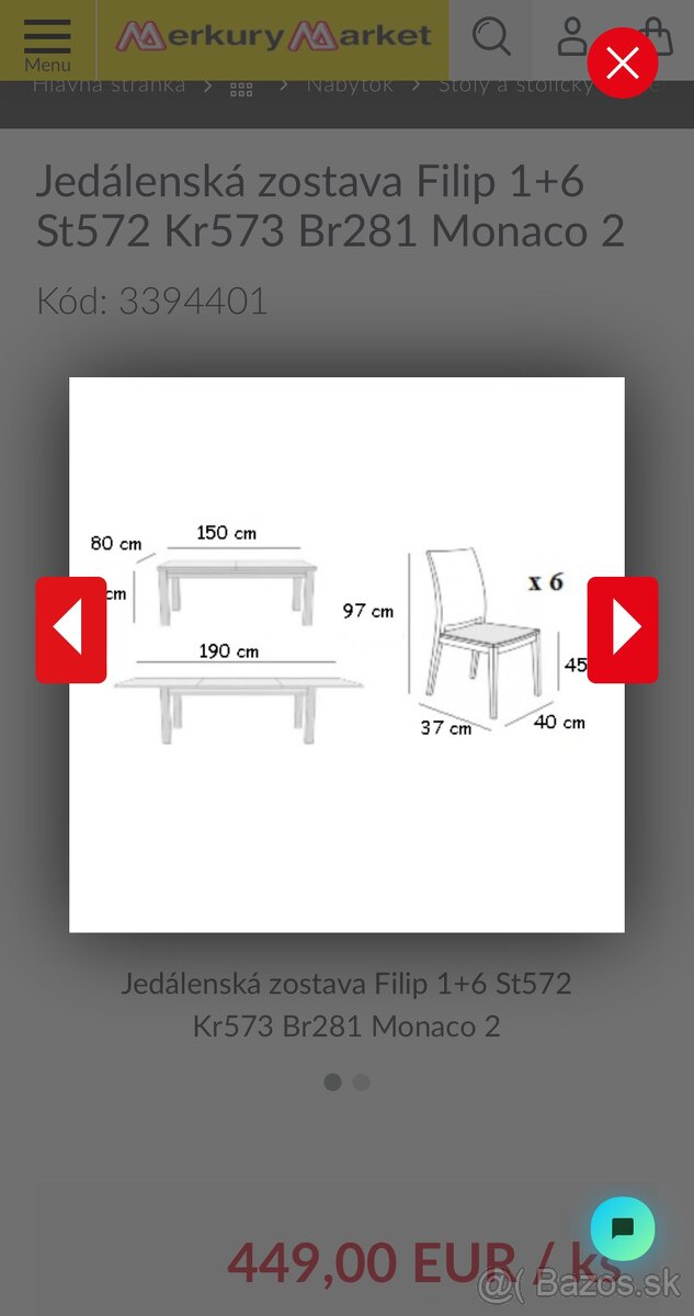 Jedálenska zostava - stôl + stoličky