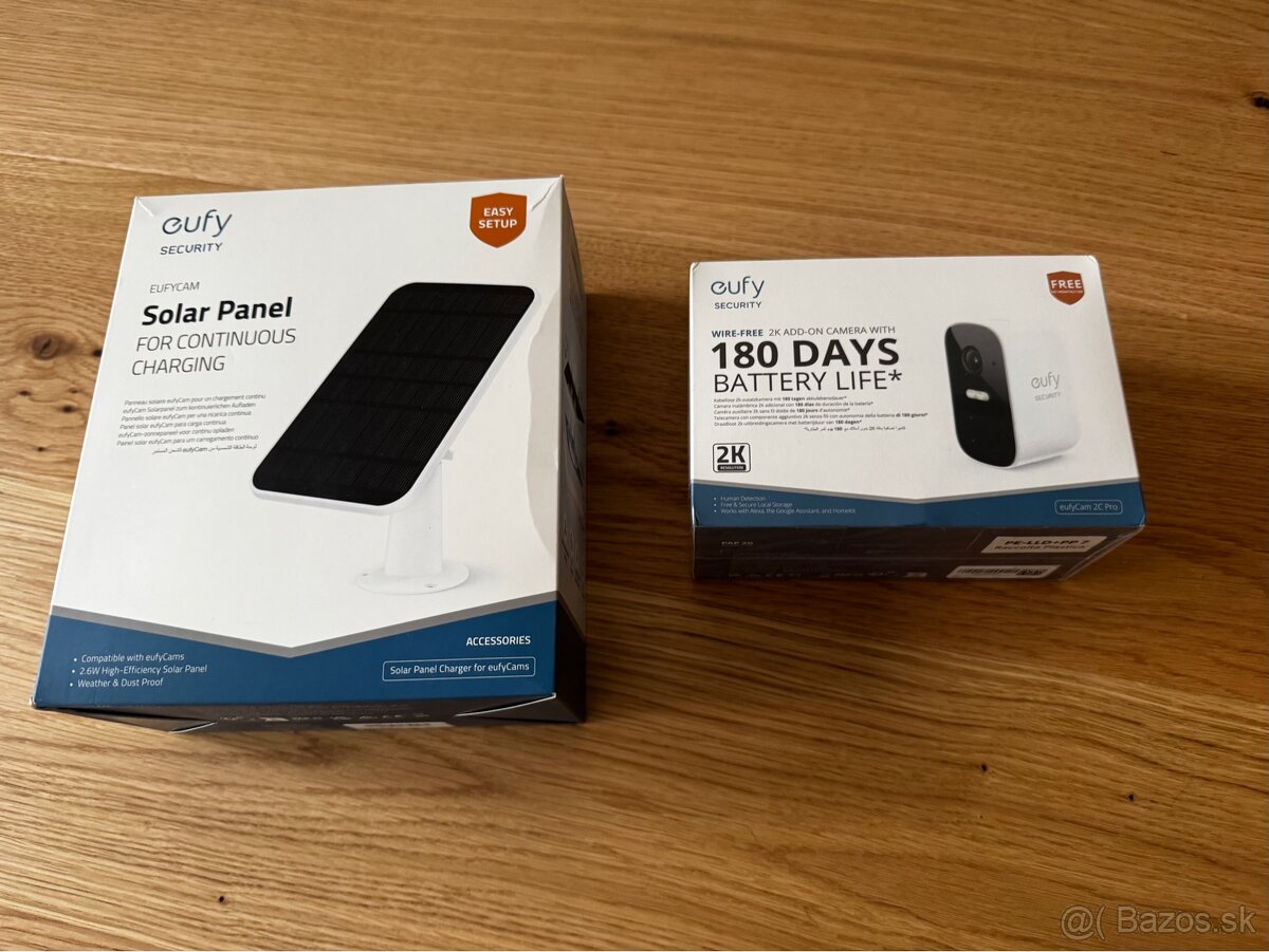 Eufy 2 bezpecnostne kamery, 2 solarne panely a homebase