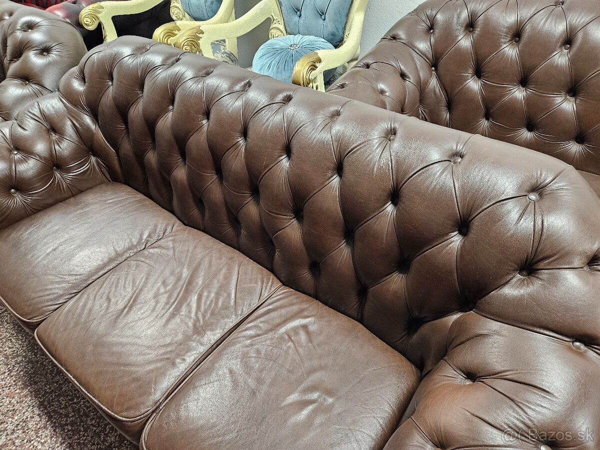 CHESTERFIELD ŠTÝL,KOŽENÁ SEDAČKA 3+2+1