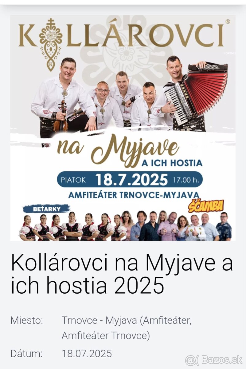 Vstupenky na Kollarovcov na Myjave 18.7.2025