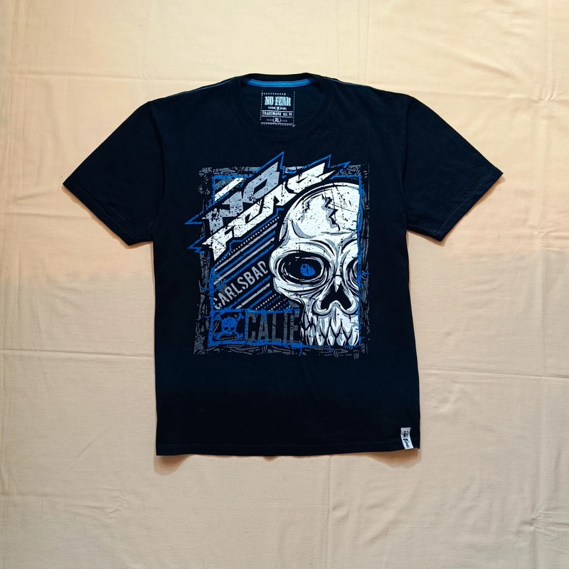 No Fear čierne tričko s potlačou lebky skulls affliction XL