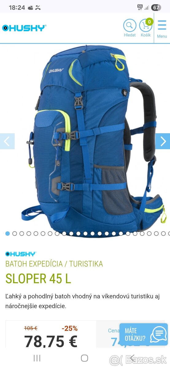 Husky turistický batoh Sloper 45L