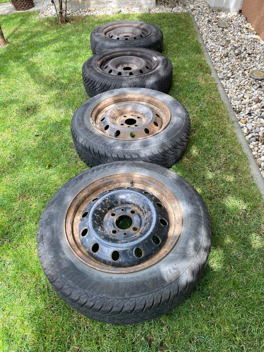 Plechové disky + puklice + pneumatiky 165/70 R14 85T XL