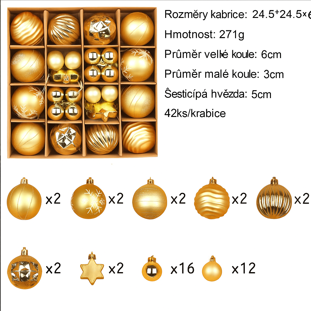 Vianočné ozdoby, 42 kusov