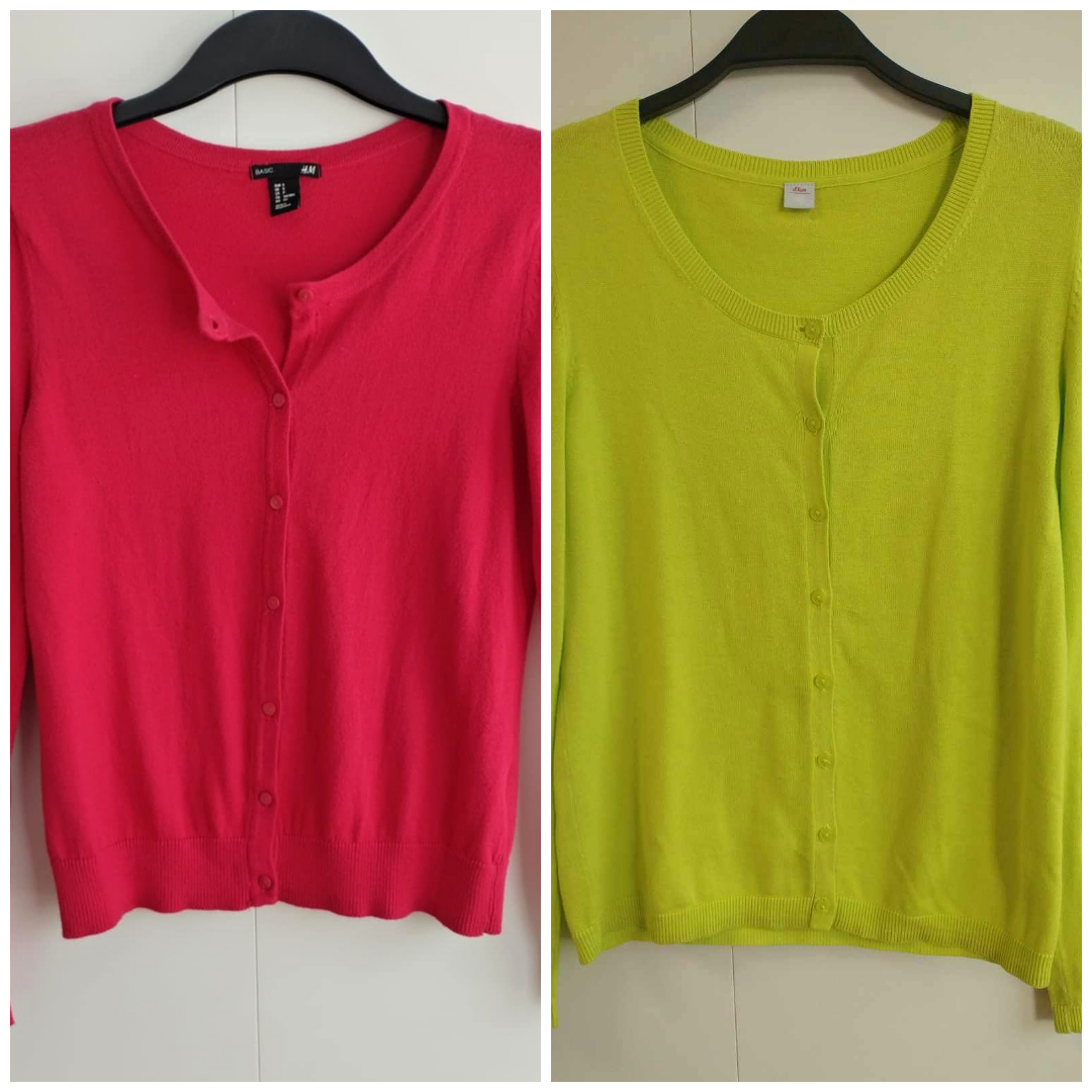 SET 2x sveter / kardigán na gombíky (červený, zelený)