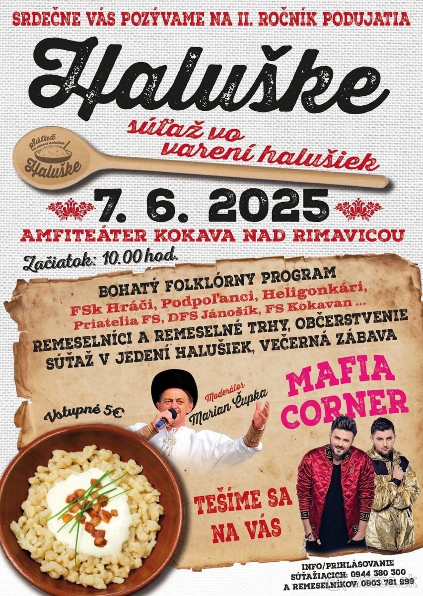 HĽADÁME DOBROVOĽNÍKOV – Súťaž vo varení halušiek 7.6.2025