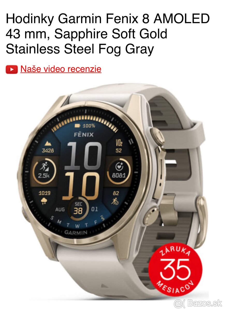 Garmin Fenix 8 AMOLED 43 mm, Sapphire Soft Gold Stainless St