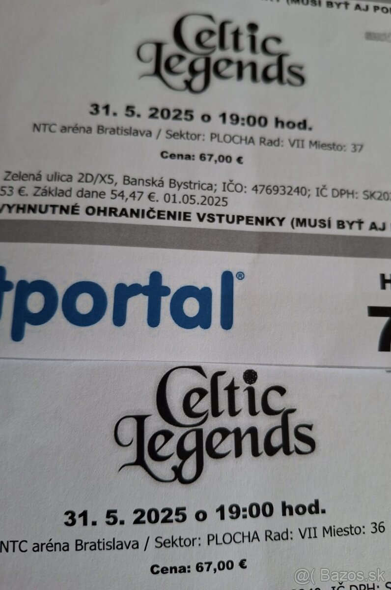 2ks lístkov na Celtic Legends 31.5. NTC Aréna BA 19:00