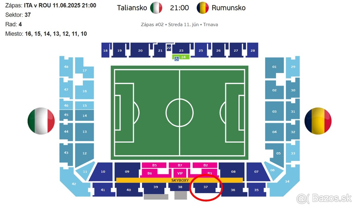 Predam vstupenky -na ME U21 vo futbale na zapas ITA VS ROU