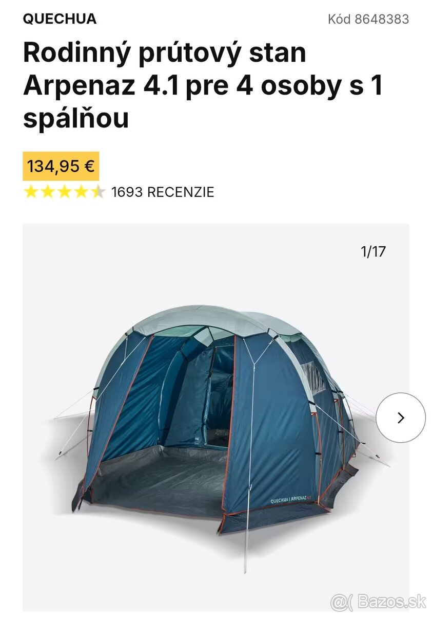 Rodinný prútový stan Arpenaz 4.1 pre 4 osoby s 1 spálňou