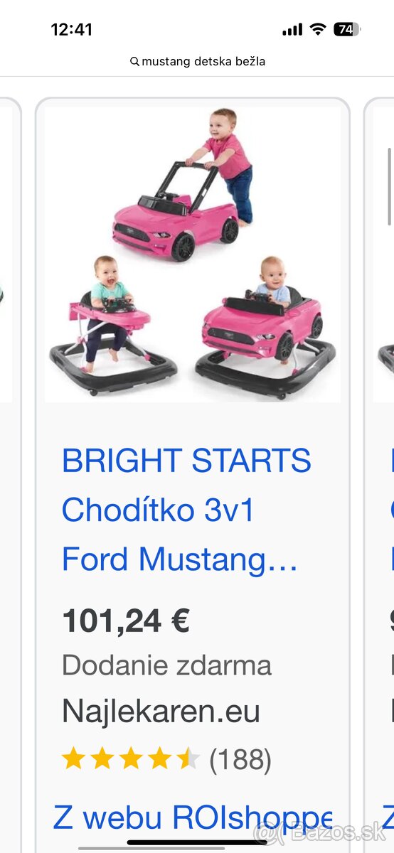 Chodítko Ford Mustang Pink 3v1
