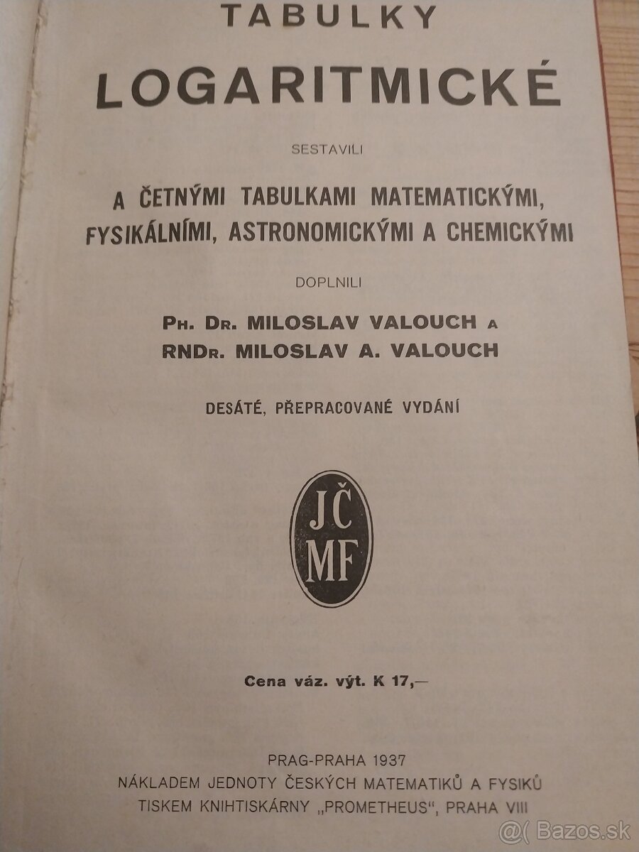 Tabuľky Logaritmické, Matematické, Fyzikálne, Astronomické