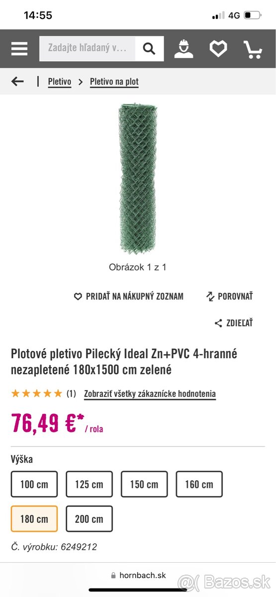Pletivo 1000x180 cm