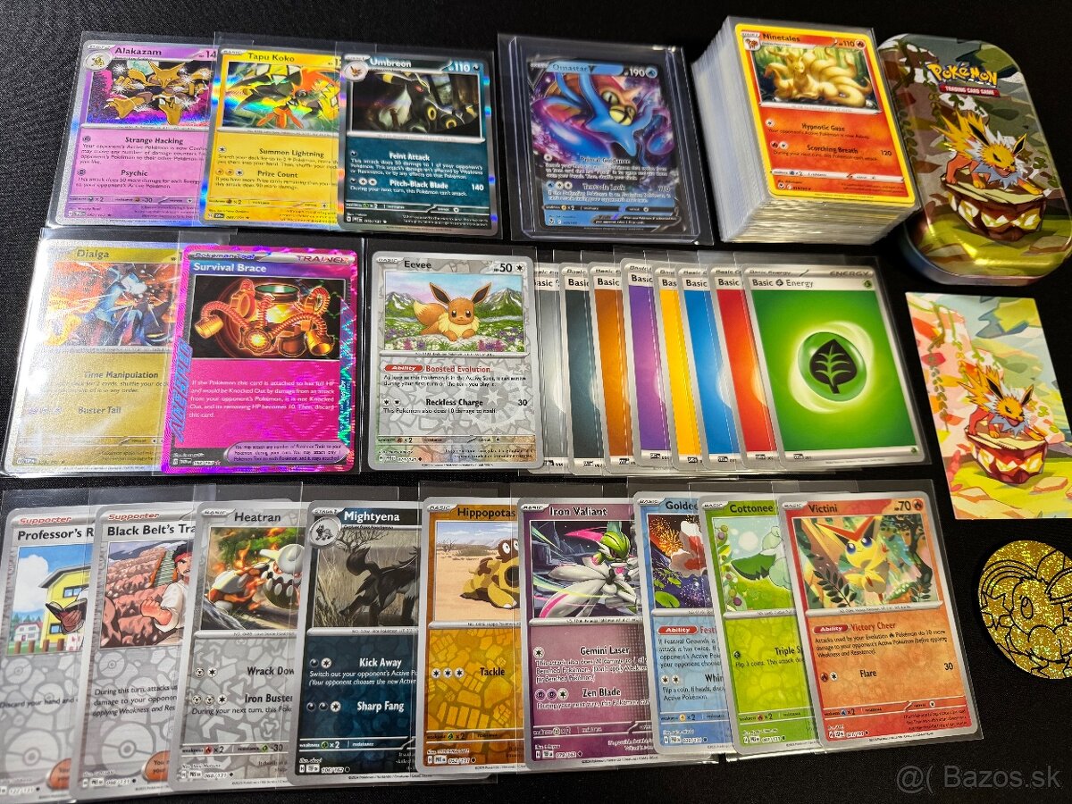 Pokemón MEGA balík (E): 100ks kariet v obaloch s V + darčeky