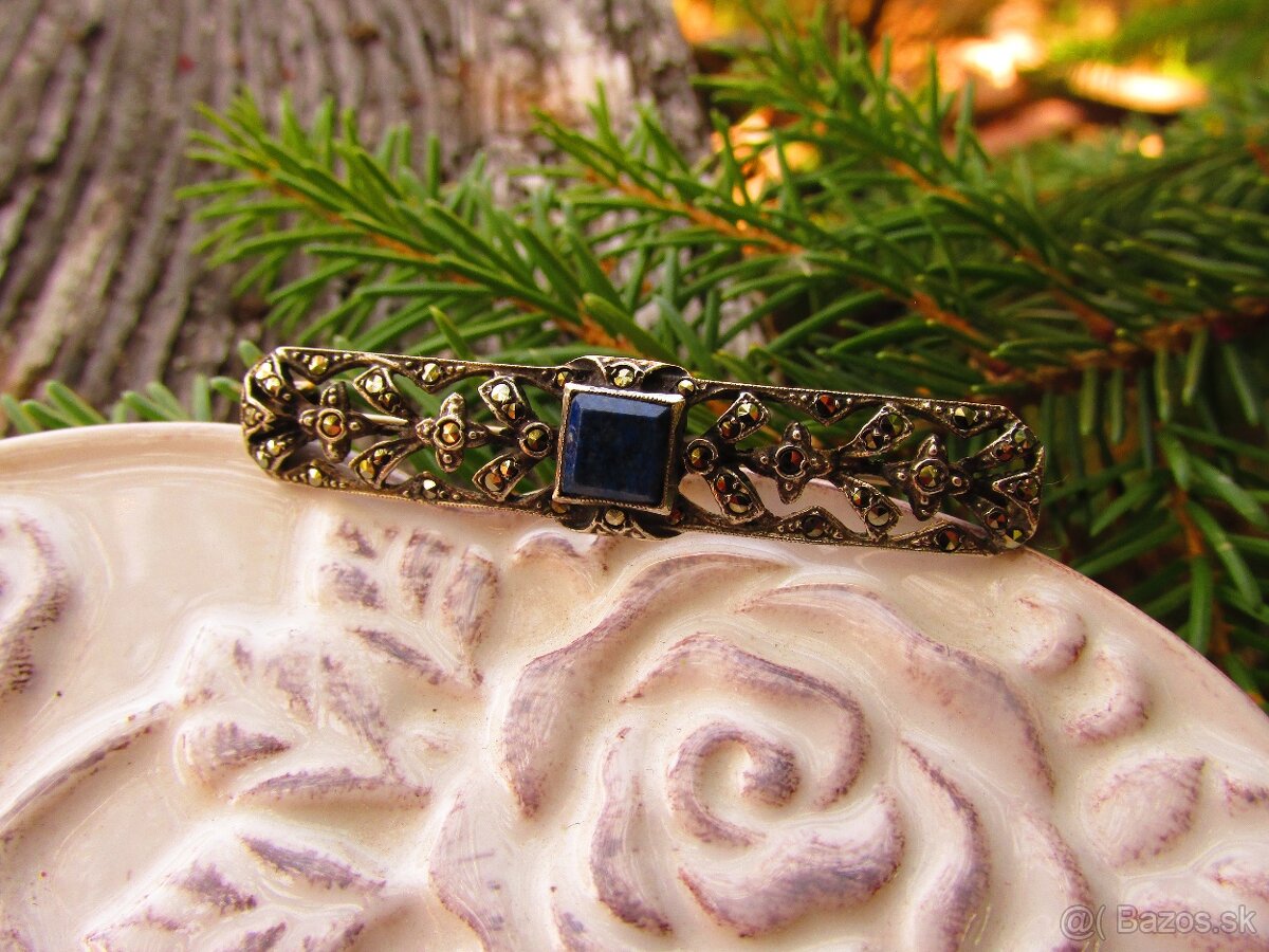 Strieborná brošňa s markazitmi, Ag 835