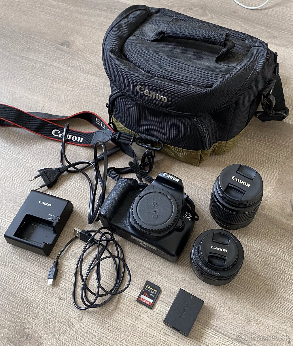 Canon EOS 1300D + 18–55mm + 50mm + brašňa + SD karta
