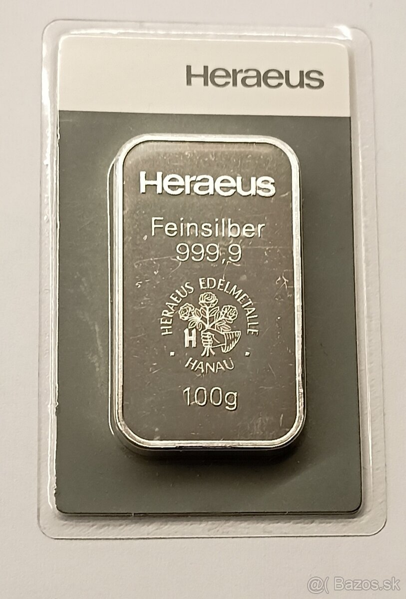 100 g strieborná tehlička Heraeus