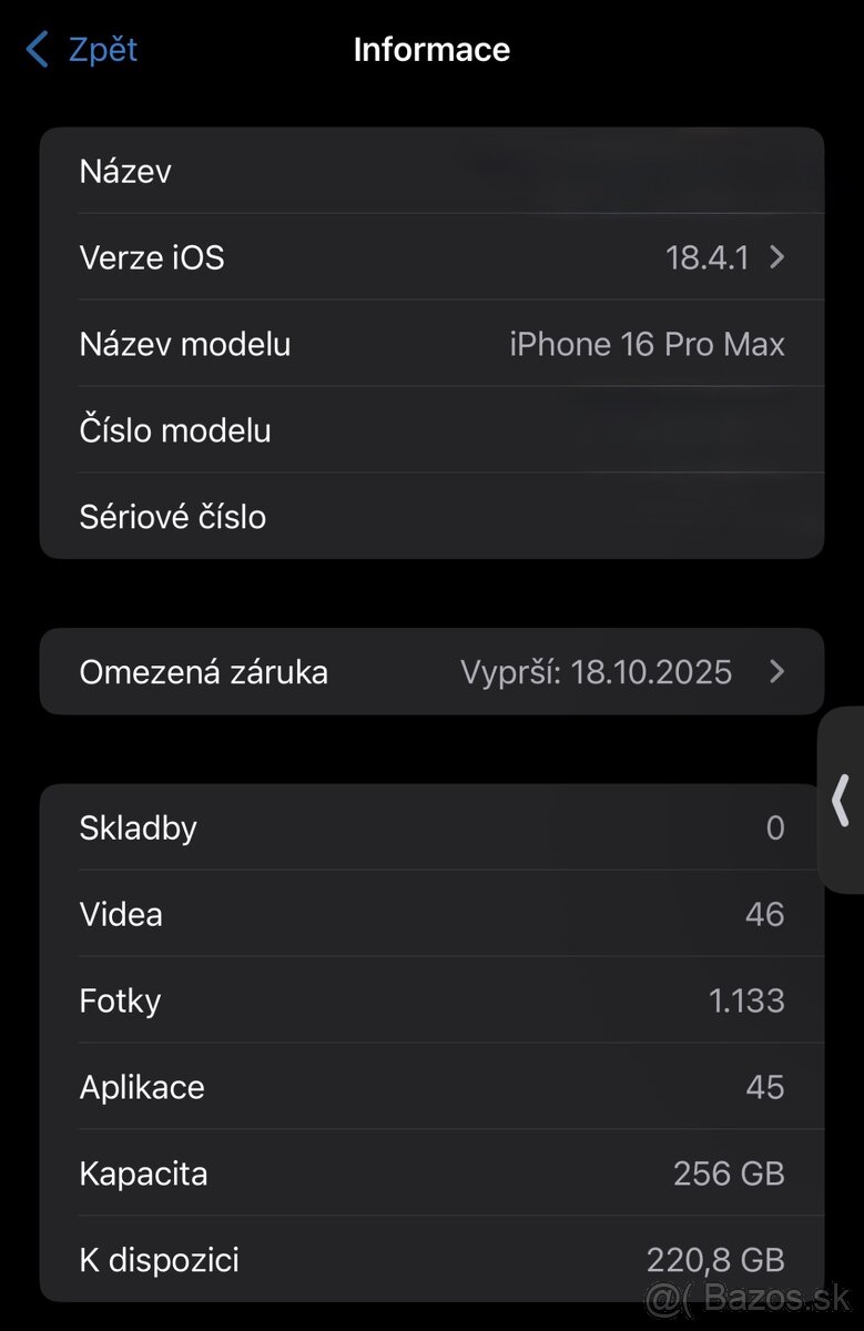 Prodám bez vady na kráse IPhone 16 pro Max 256 black
