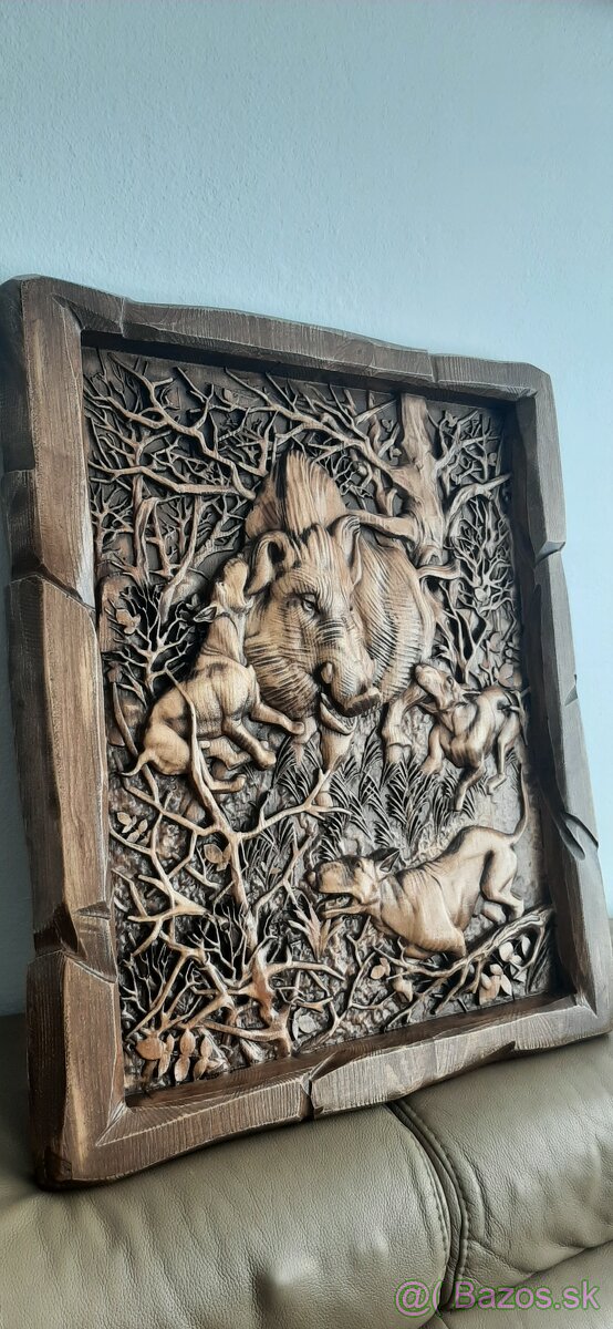 Drevený obraz Poľovnicke motivy 48×57cn,hr.4 cm.