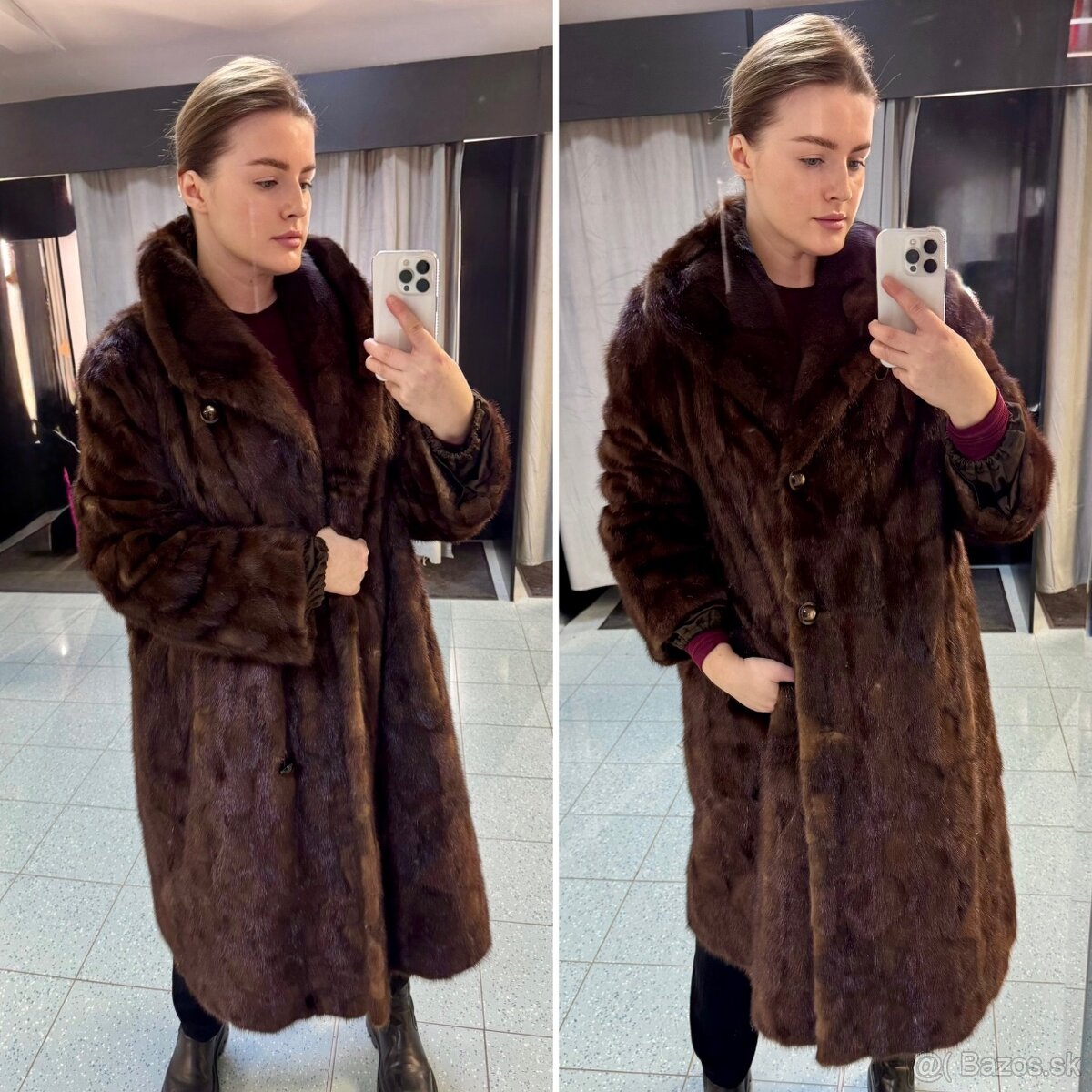 Luxusný pravý kožuch z norky – oversize, vintage