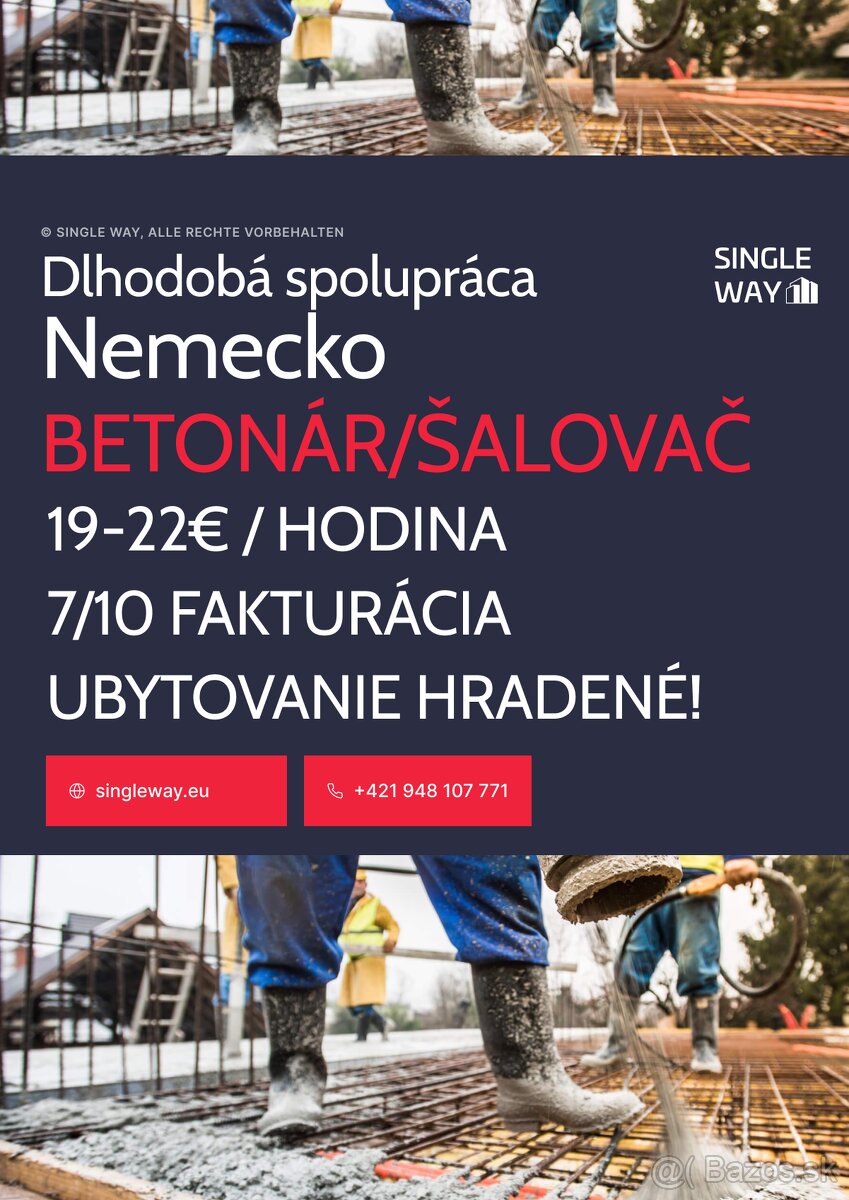 HĽADÁME BETONÁROV/ŠALOVAČOV/ŽELEZIAROV 19-22EUR
