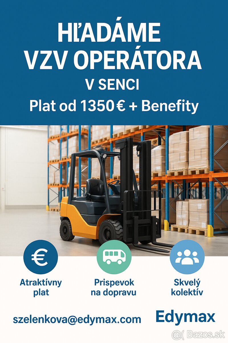 Hľadáš istotu? VZV s platom 1423 € a super výhodami