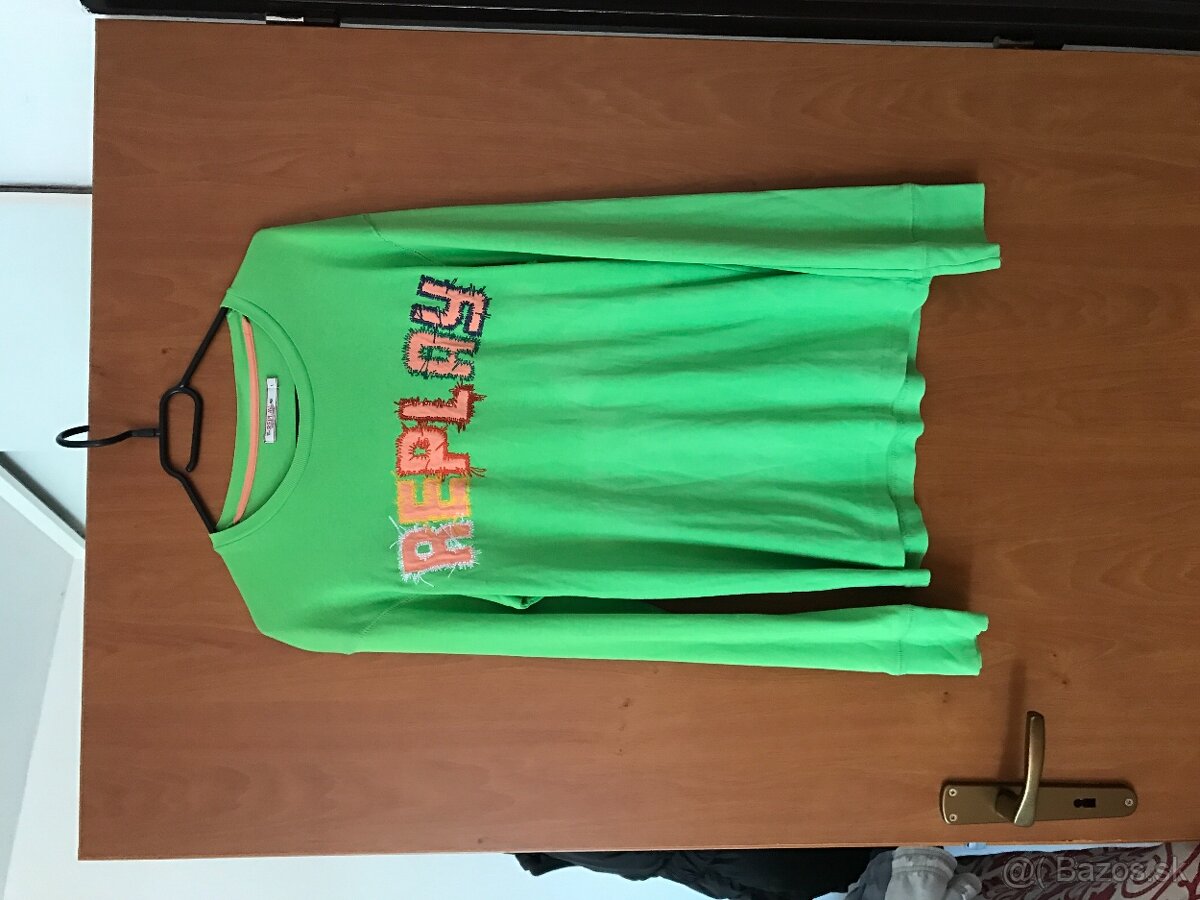 REPLAY originál limetkove pánske tricko dlhy rukav L/XL