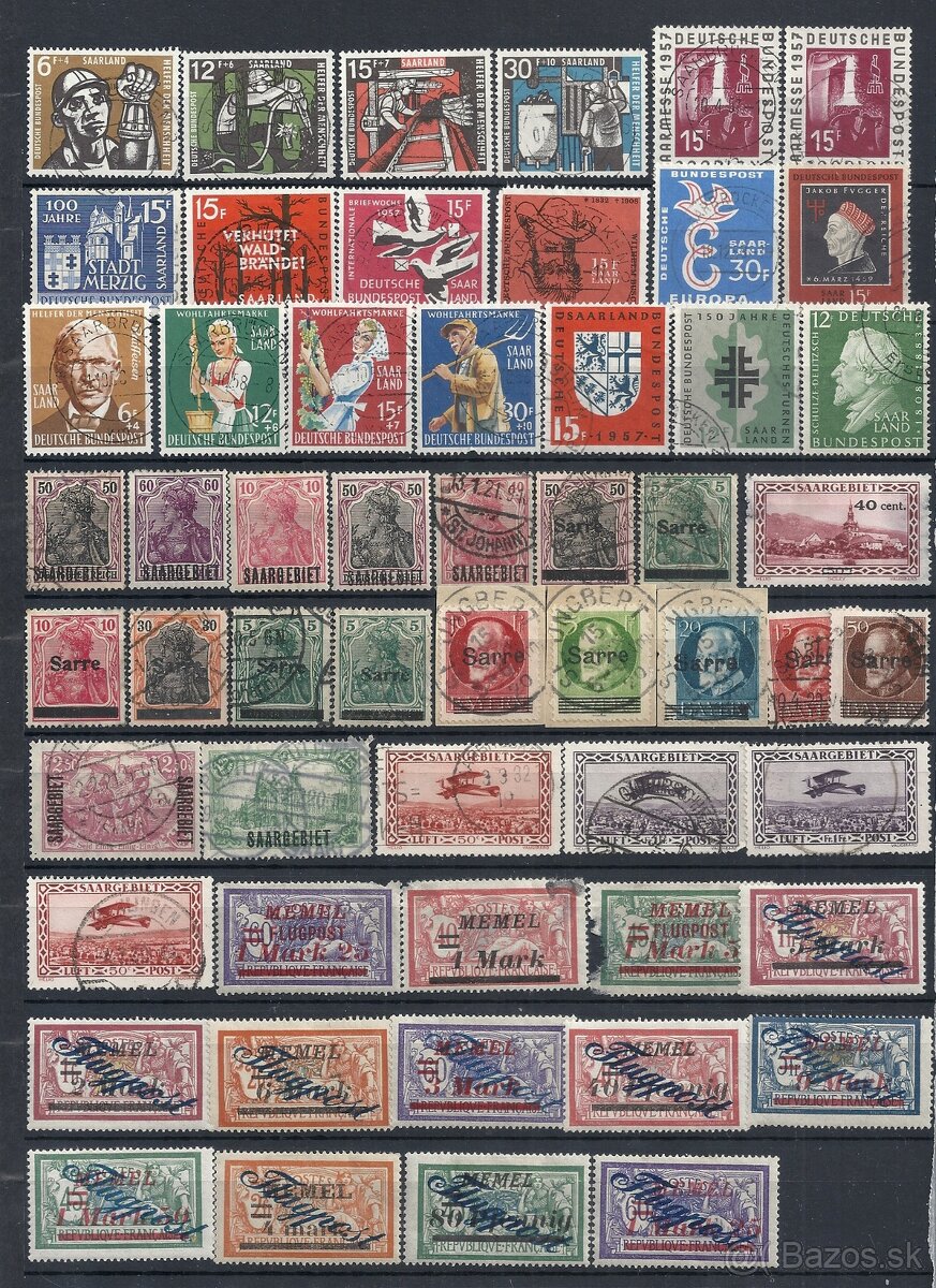 Známky, zbierka, Saar, Memel, Wurttemberg, Rheiland-Pfalz