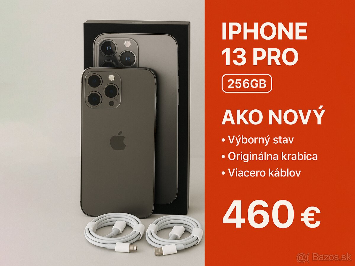 iPhone 13 Pro 256GB graphite + 3 káble, krabička
