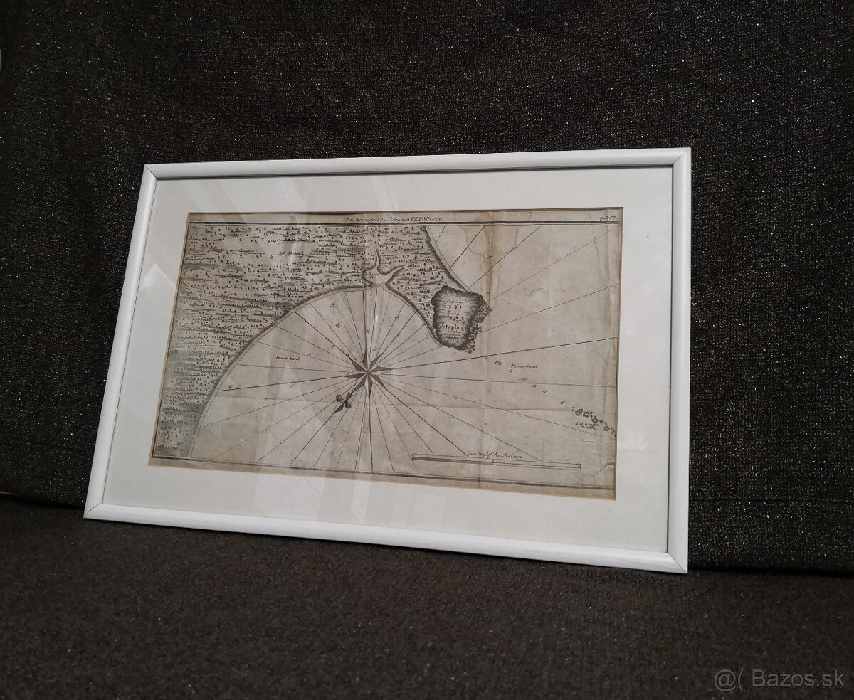 Starožitná mapa zálivu a skál Petatlan z roku 1749