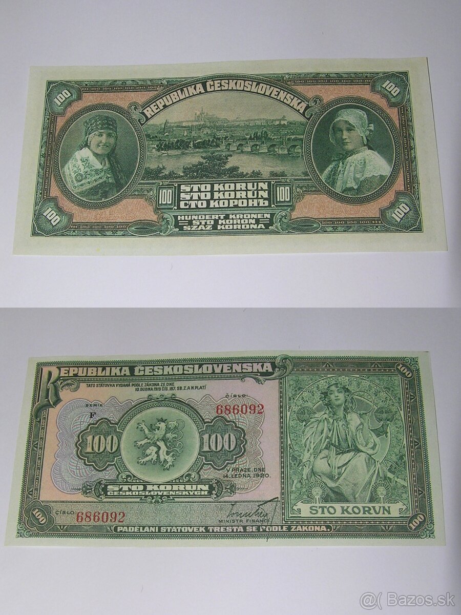 Kopie vzácných 1 republikových bankovek - Mucha