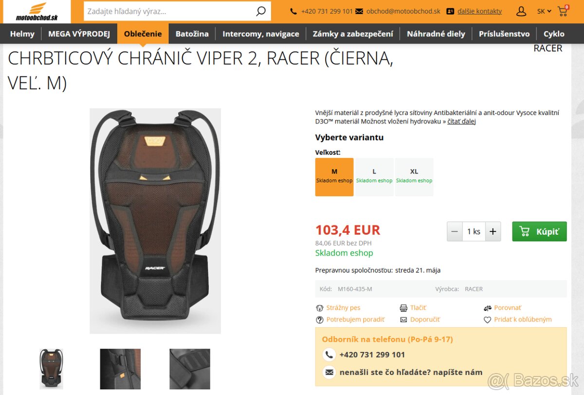 Chrbticový chránič VIPER 2, RACER (veľkosť M)
