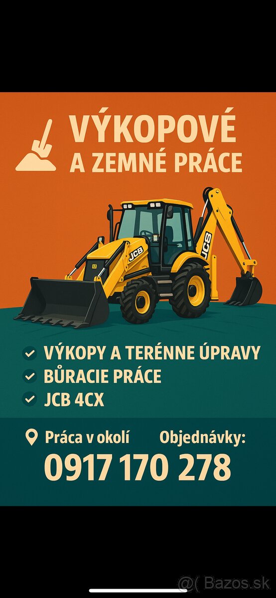 Ponúkam zemné a výkopové prace na traktor bagry JCB 4x.