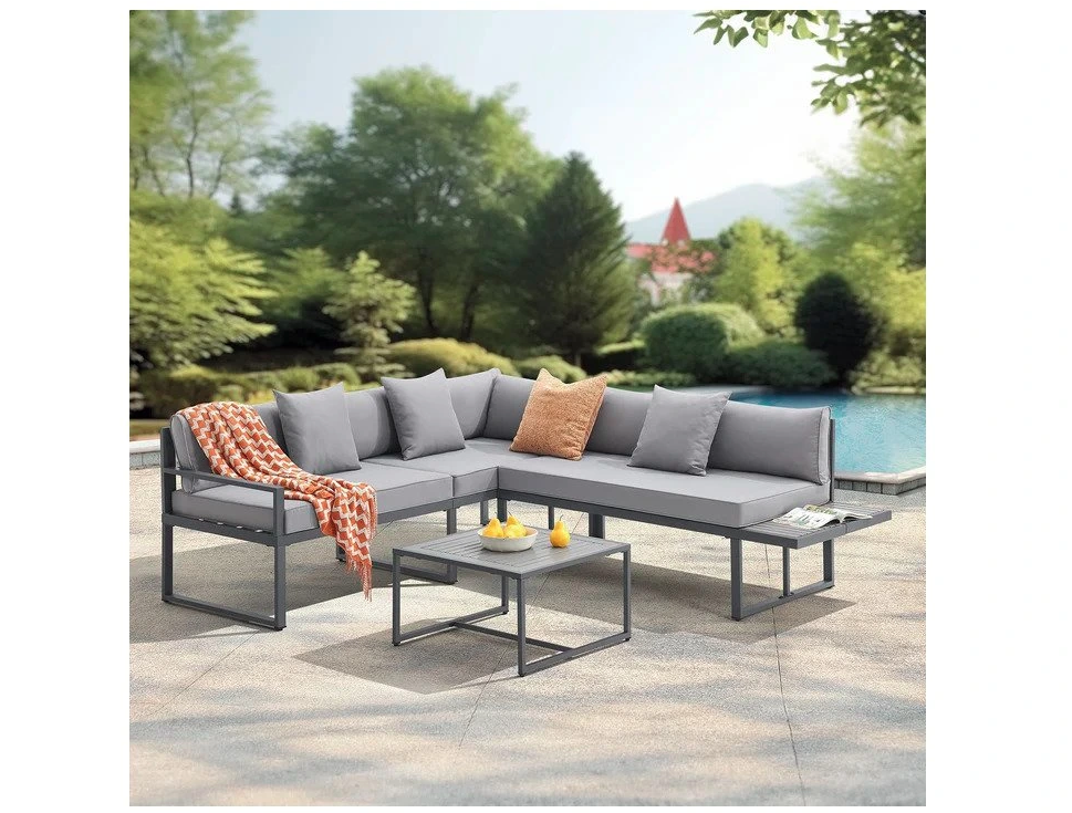 Záhradná kovová zostava St Tropez antracit a sivé podušky