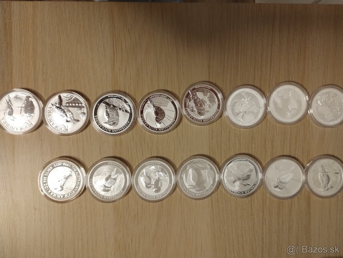 Predám strieborné mince Kookaburra 2009-2023 kolekcia