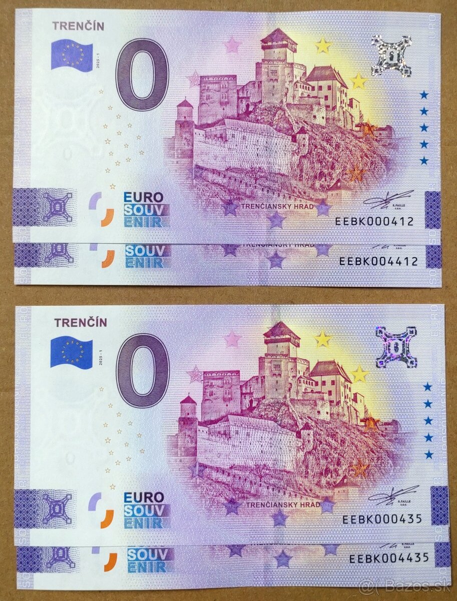 0 euro souvenir bankovky 2025 - Trenčín, Beckov a iné