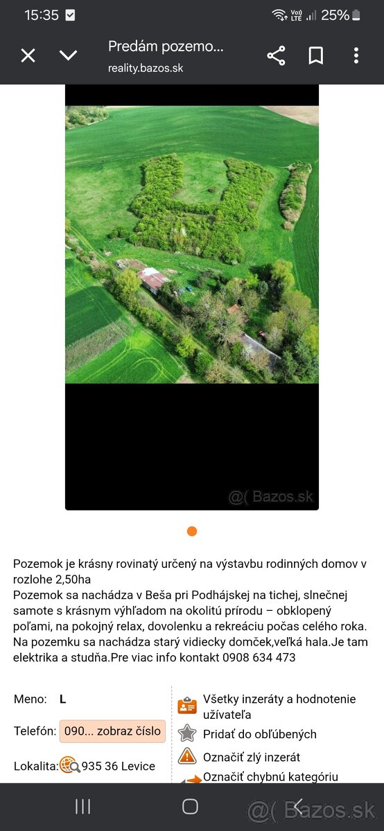 Predám pozemok na samote