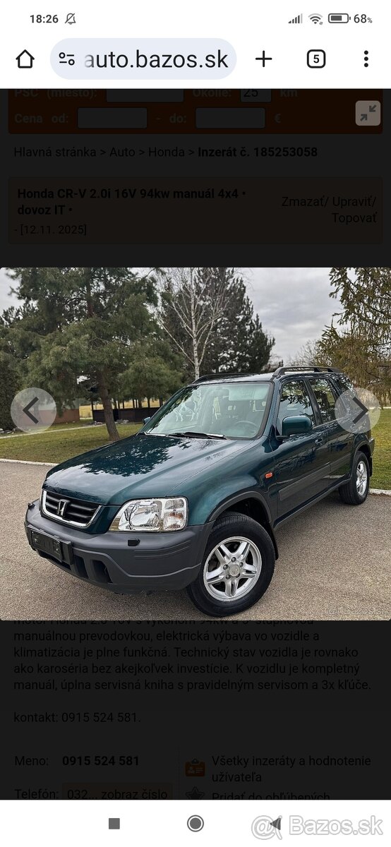 Kúpim Honda CR-V Benzín