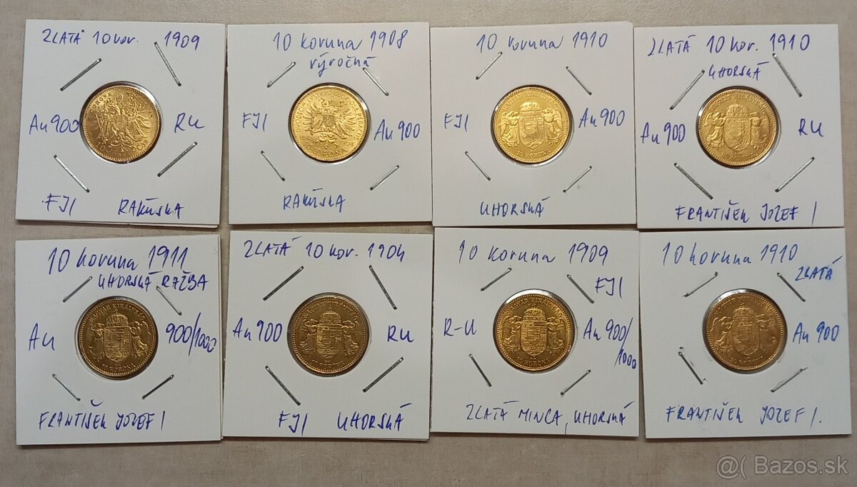 Predám zlaté mince 10 koruny Uhorské Rakúske František