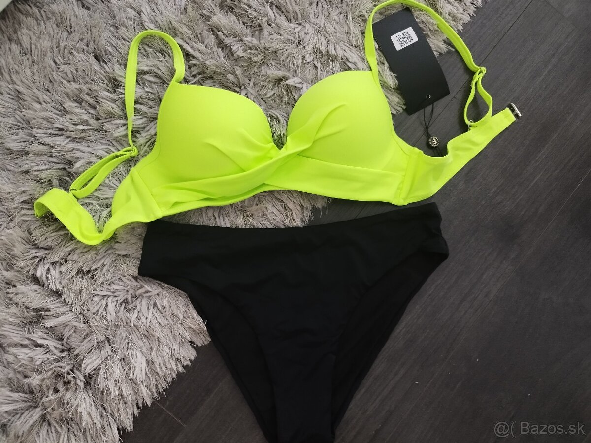 Dvojdielne plavky push up. S/36 neón žltá + čierna