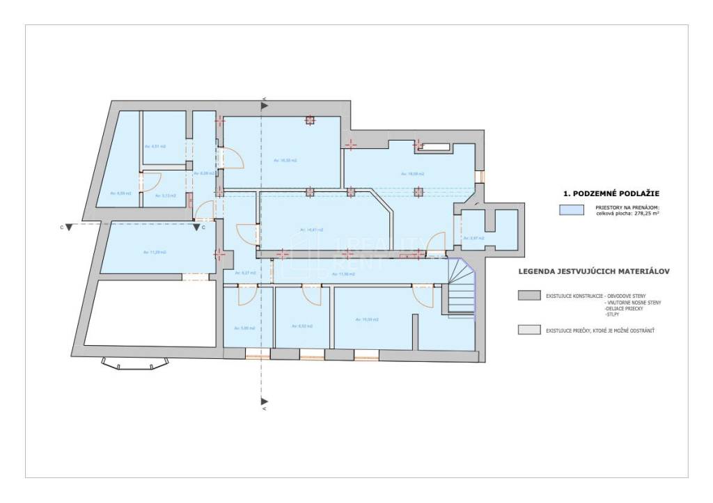 Na prenájom: suterénne obch. priestory 279 m2 v centre Žili