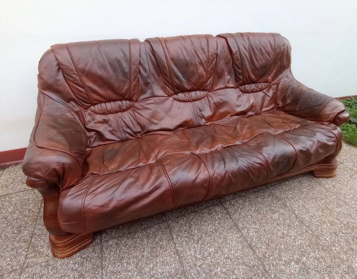Kožená sedačka, gauč, rustikální nábytek z masívu