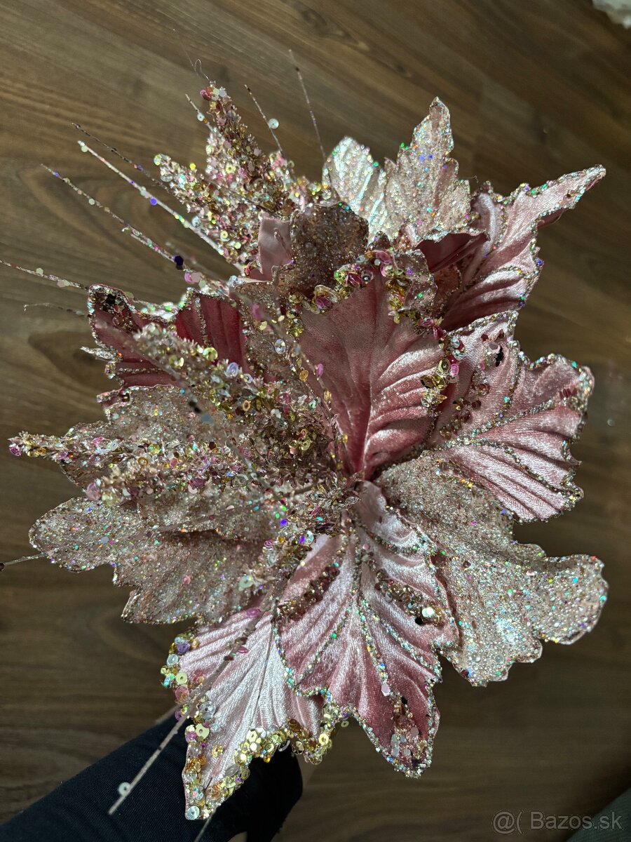 Luxusné dekoračné vetvičky – ružovo-zlaté, trblietavé